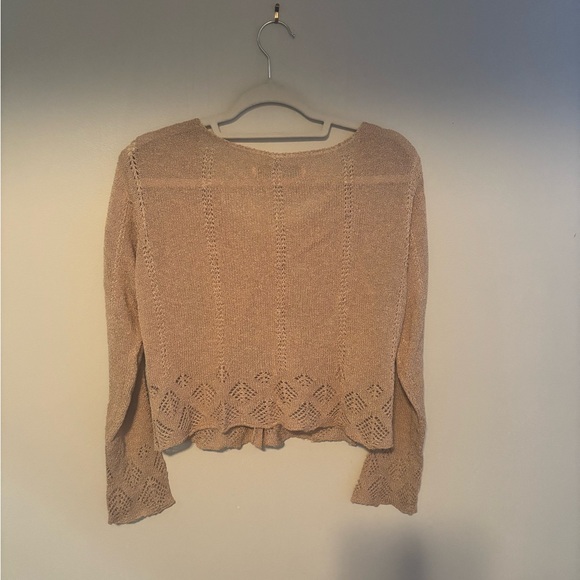 Vintage Cottagecore Bohemian Prairie Rayon Tan Long Sleeve Cardigan Medium - Picture 7 of 8